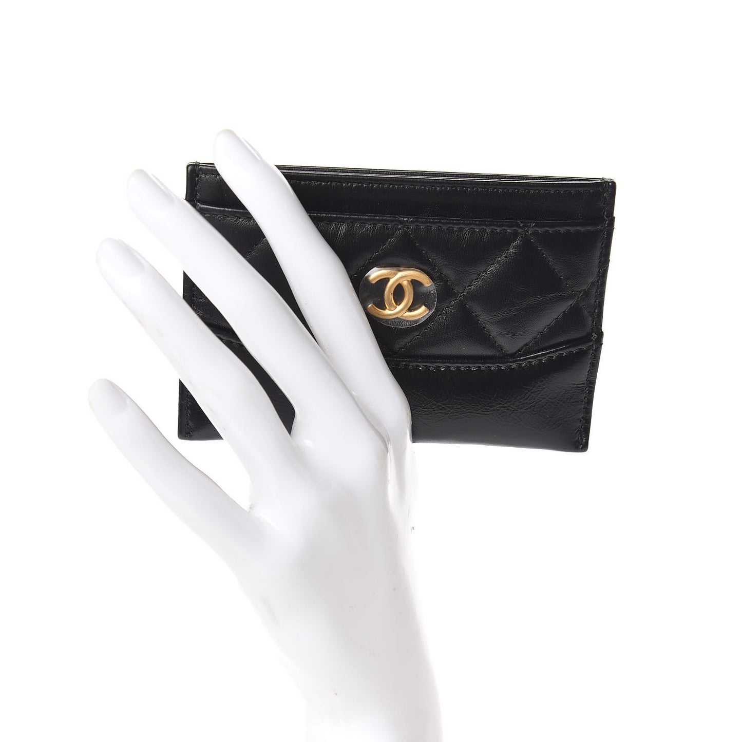 Aged Calfskin Quilted Gabrielle Card Holder Black