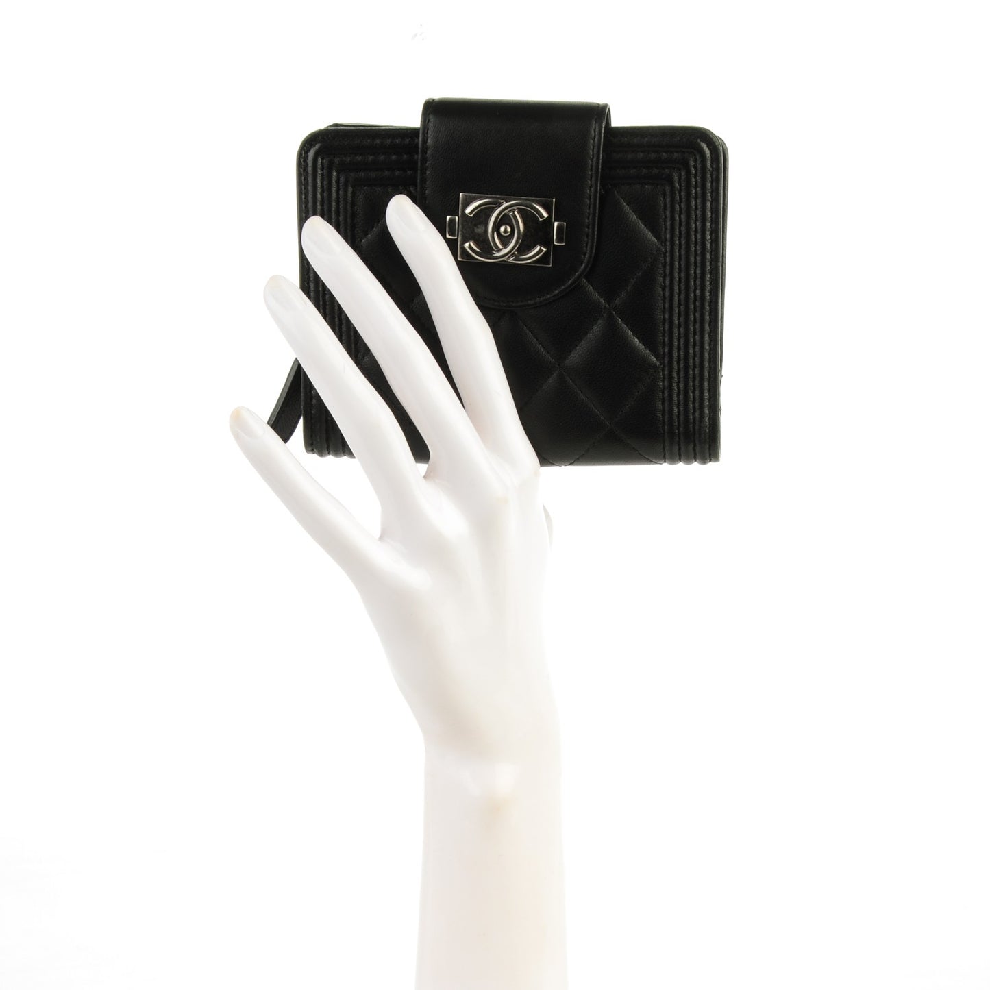 Lambskin Quilted Boy Zipped Pocket Wallet Black