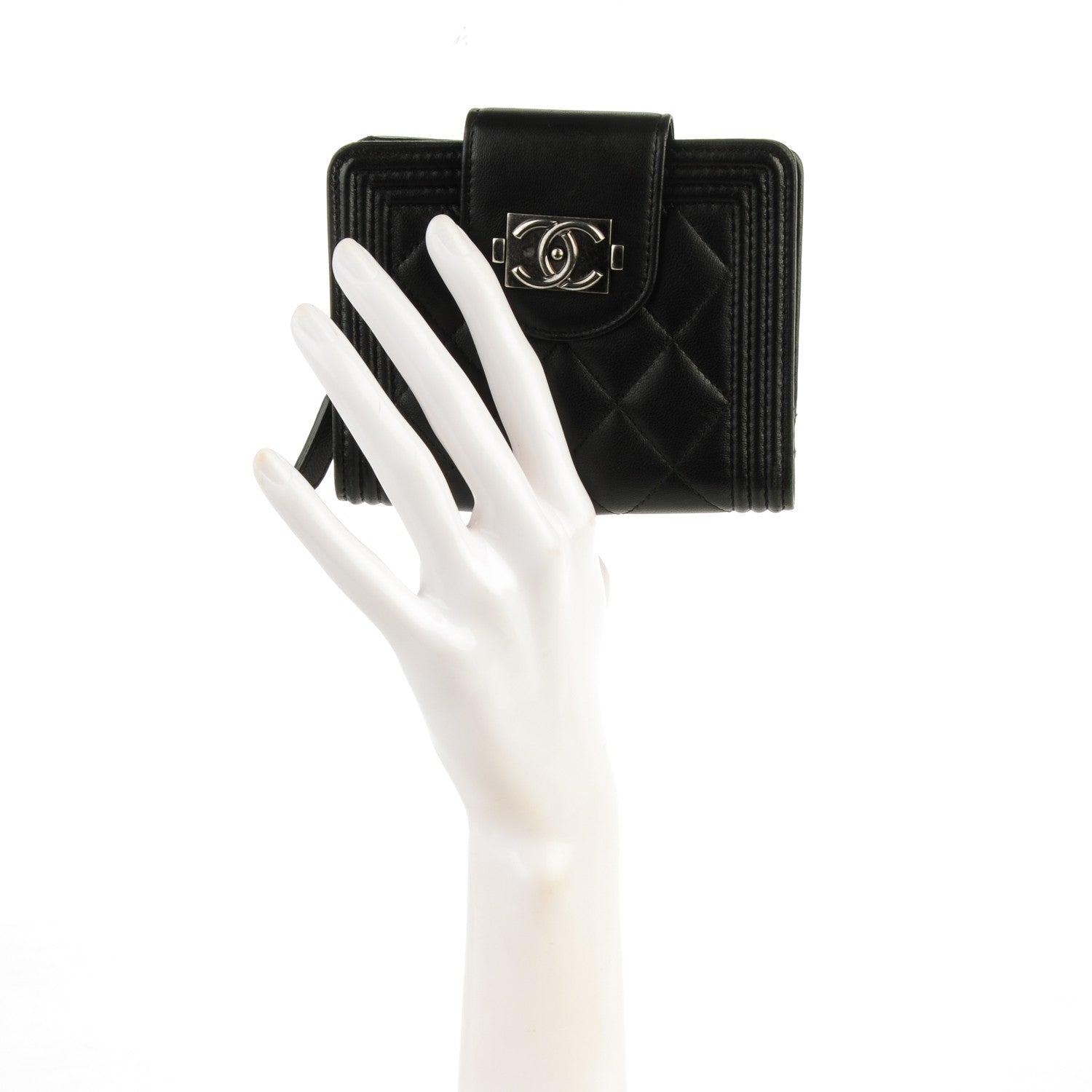 Chanel Lambskin Quilted Boy Zipped Pocket Wallet Black 2 of 9