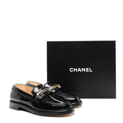 Chanel Shiny Calfskin Logo Loafers 38 Black 9 of 9