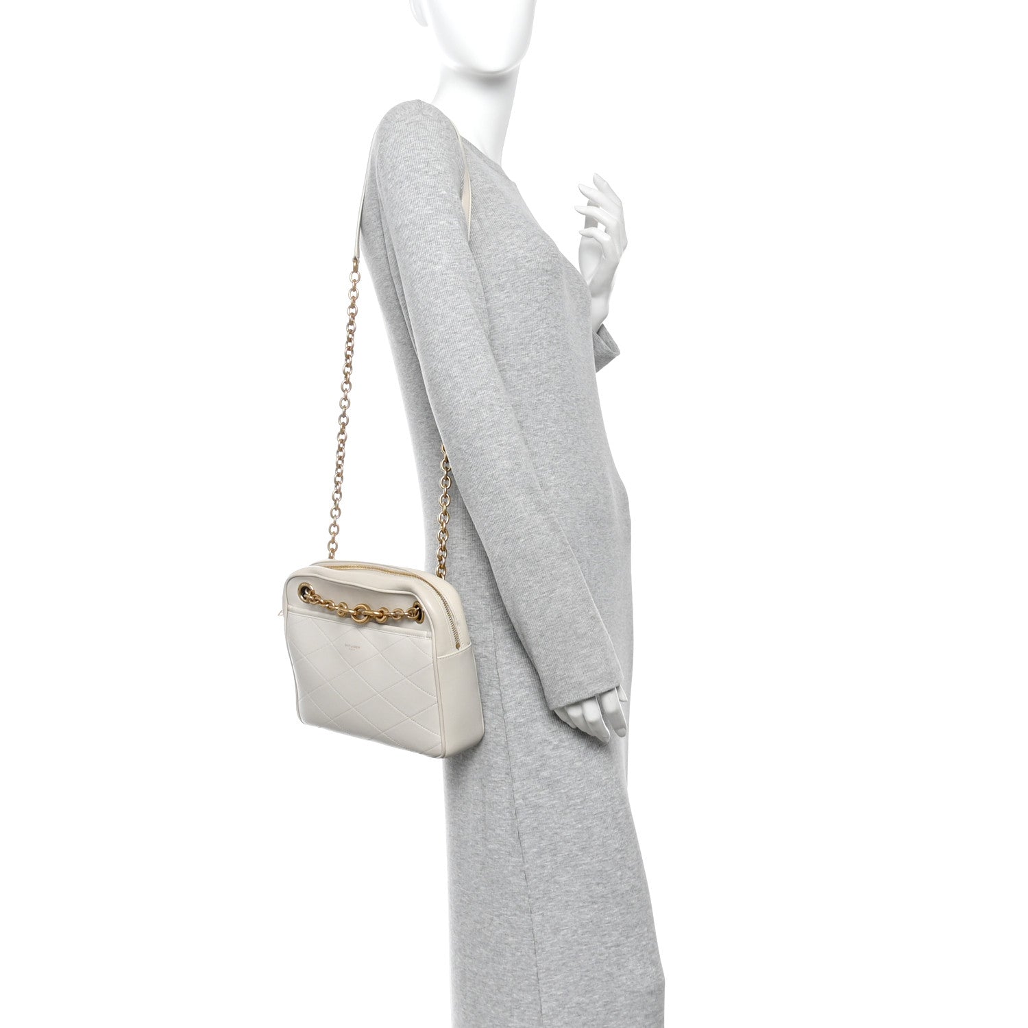 Saint Laurent Lambskin Quilted Le Maillon Chain Strap Crossbody Crema Soft 2 of 12