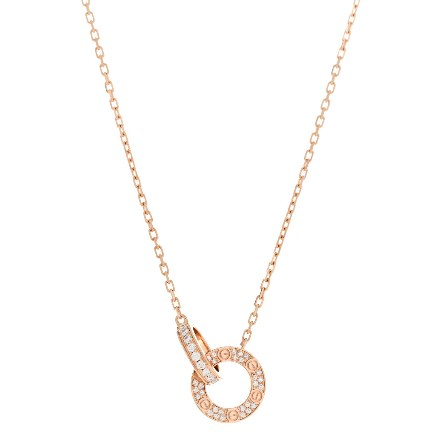 Cartier 18K Pink Gold Diamond Interlocking LOVE Paved Necklace 1 of 6
