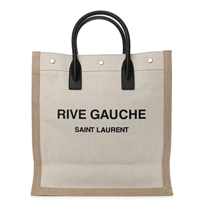 Saint Laurent Linen Calfskin Rive Gauche North South Tote Optic White 1 of 11