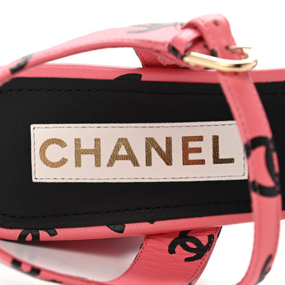 Chanel Lambskin Printed CC Sandals 39 Pink Black 7 of 9