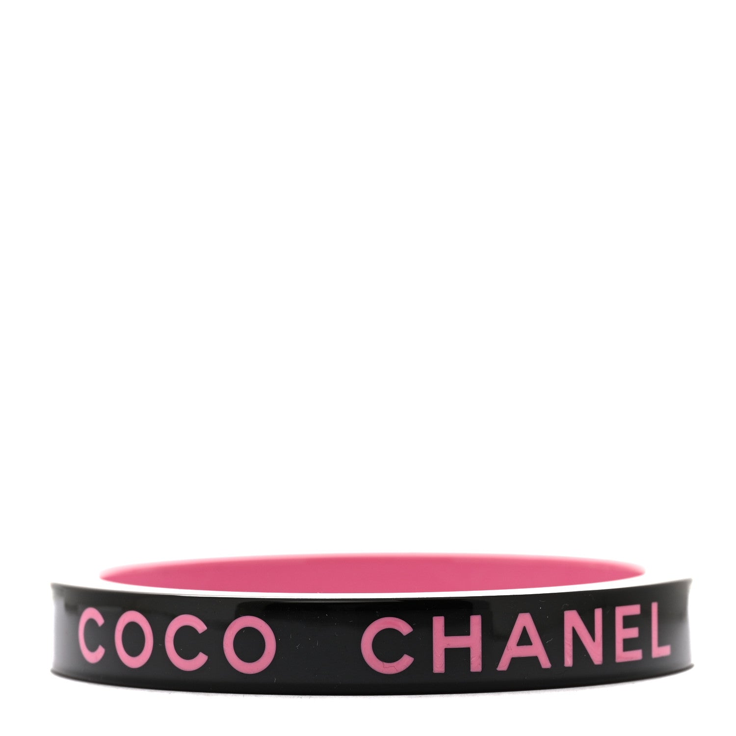 Chanel Resin Logo Bangle Bracelet Pink Black 1 of 4