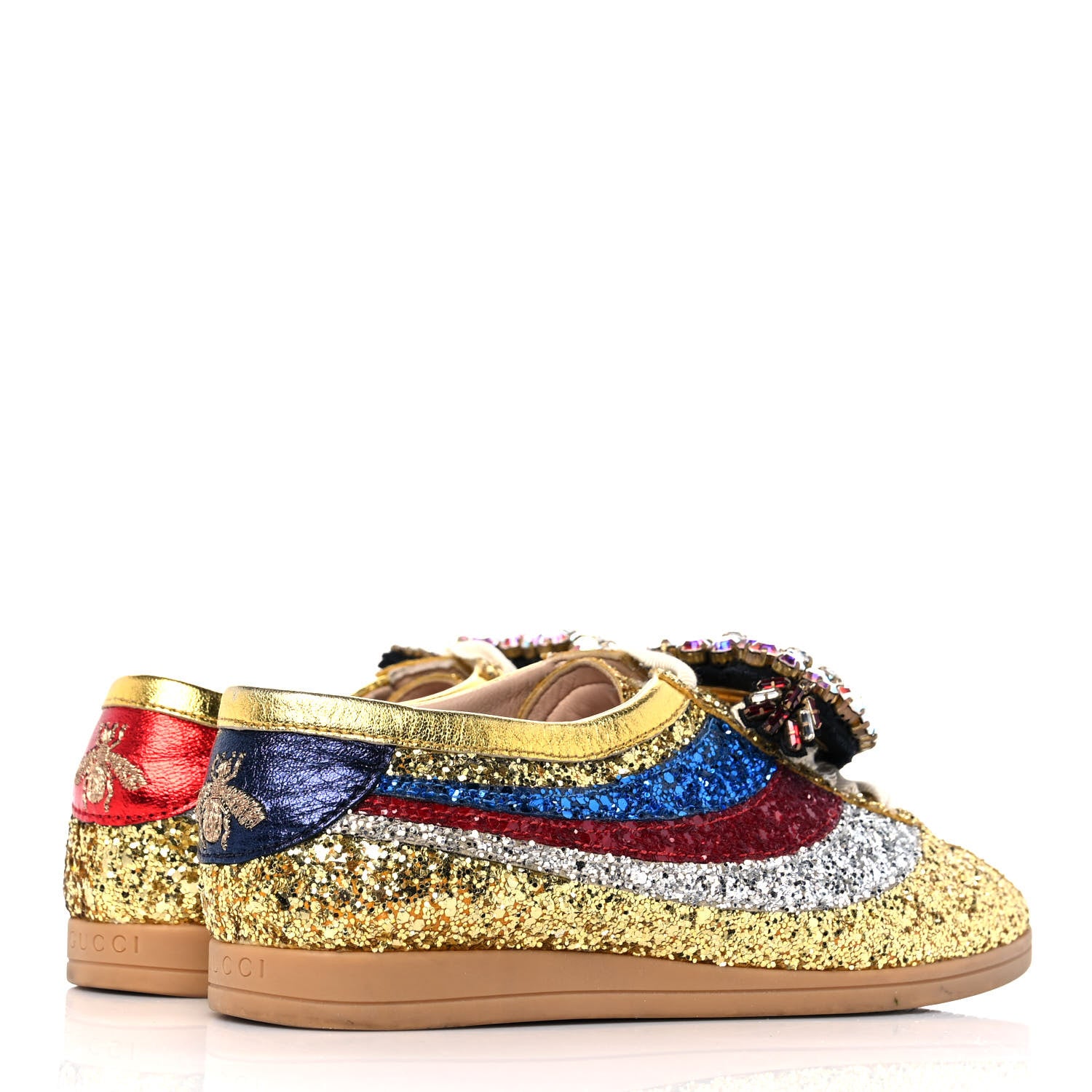 Gucci Glitter Fabric Pierced Heart Falacer Sneakers 35.5 Gold 4 of 9