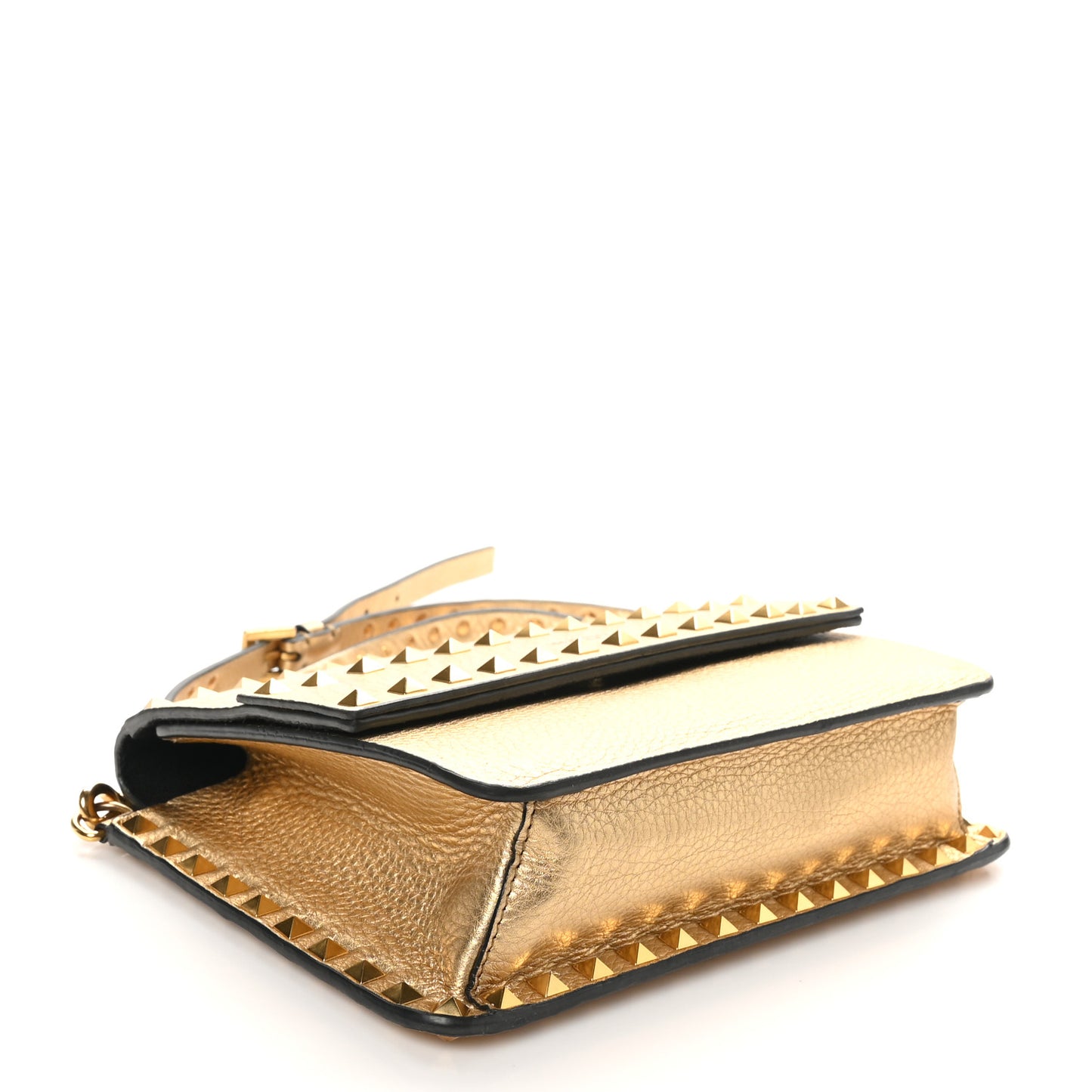 Metallic Vitello Rockstud Side Slip Crossbody Bag  Antique Brass