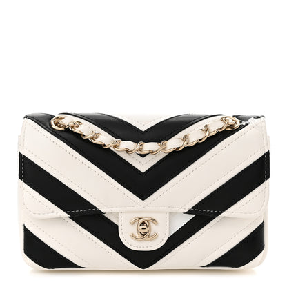 Chanel Lambskin Chevron Stitched Flap White Black 1 of 9