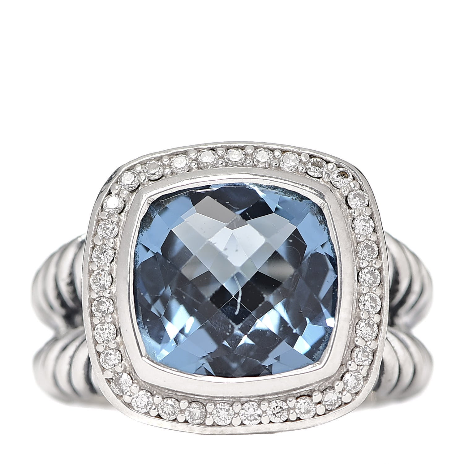 David Yurman Sterling Silver Diamond Blue Topaz 11mm Albion Ring 54 7 1 of 5