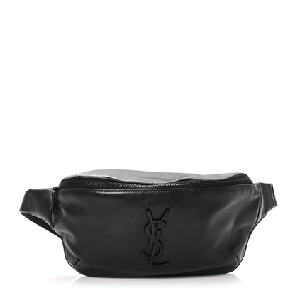 Saint Laurent Calfskin Crocodile Embossed Monogram Belt Bag Black 1 of 11