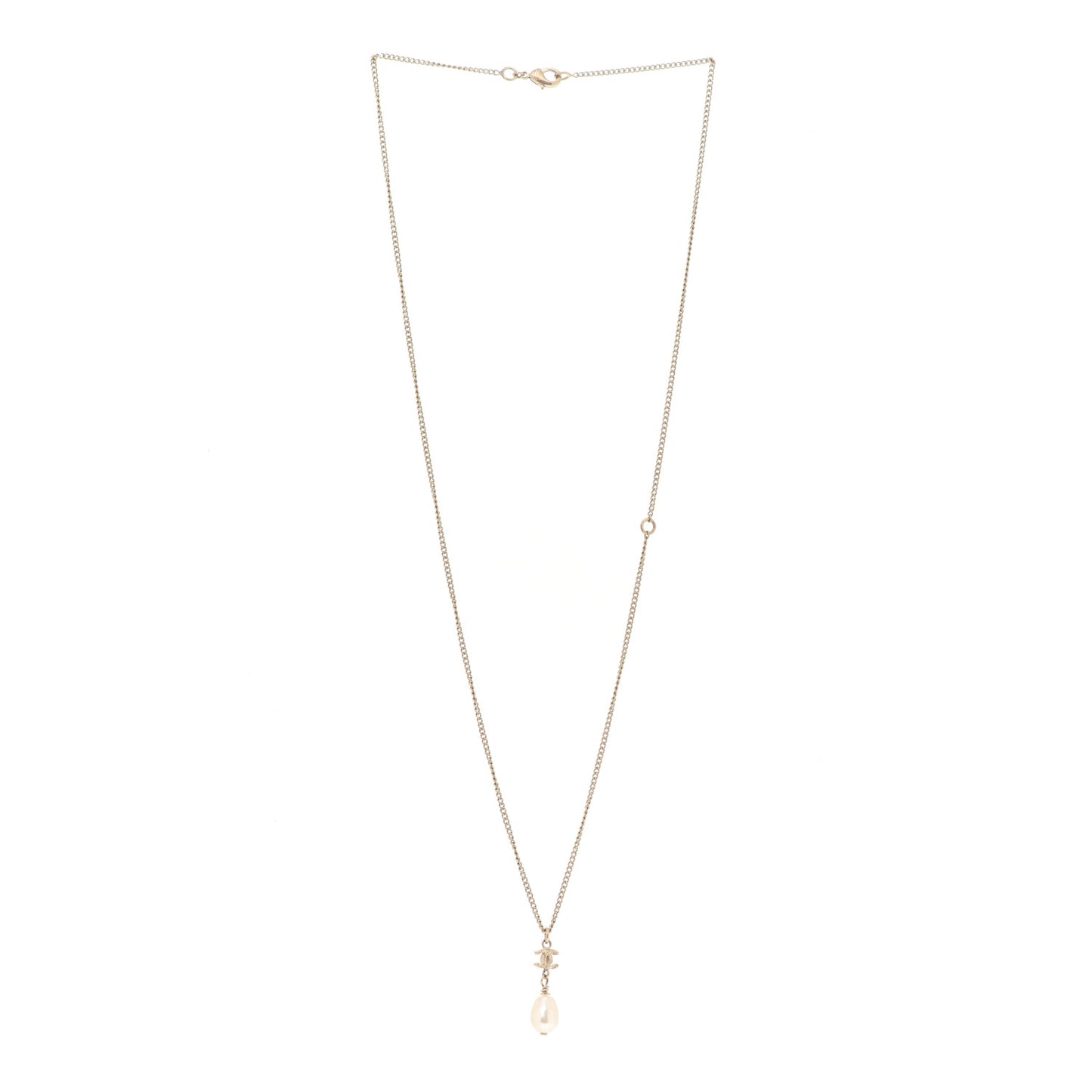 Pearl CC Drop Necklace Gold