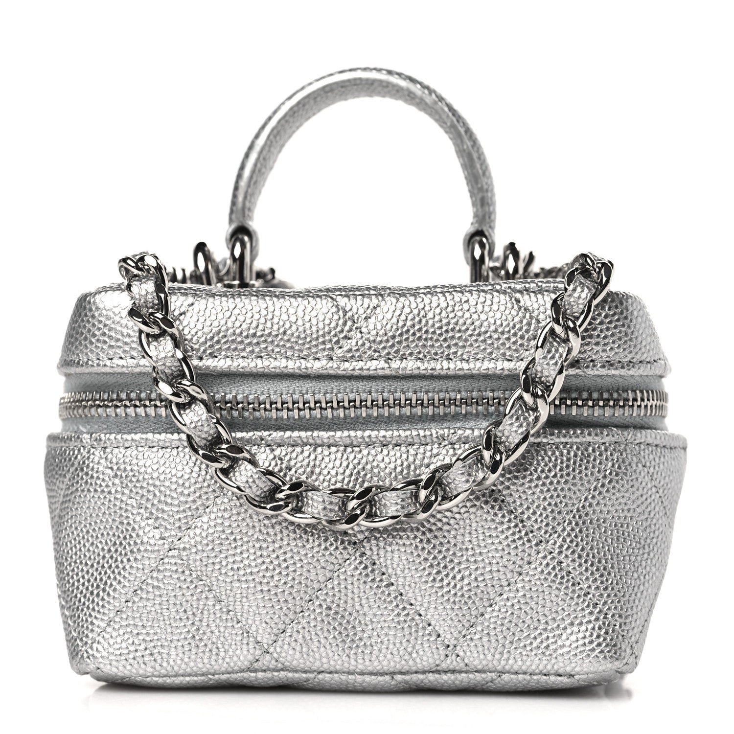 Chanel Metallic Caviar Quilted Mini Top Handle Vanity With Chain Silver 1 of 10