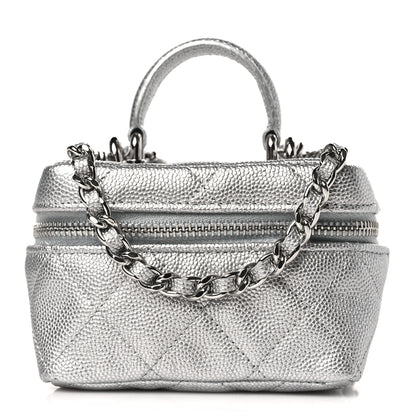 Chanel Metallic Caviar Quilted Mini Top Handle Vanity With Chain Silver 1 of 10