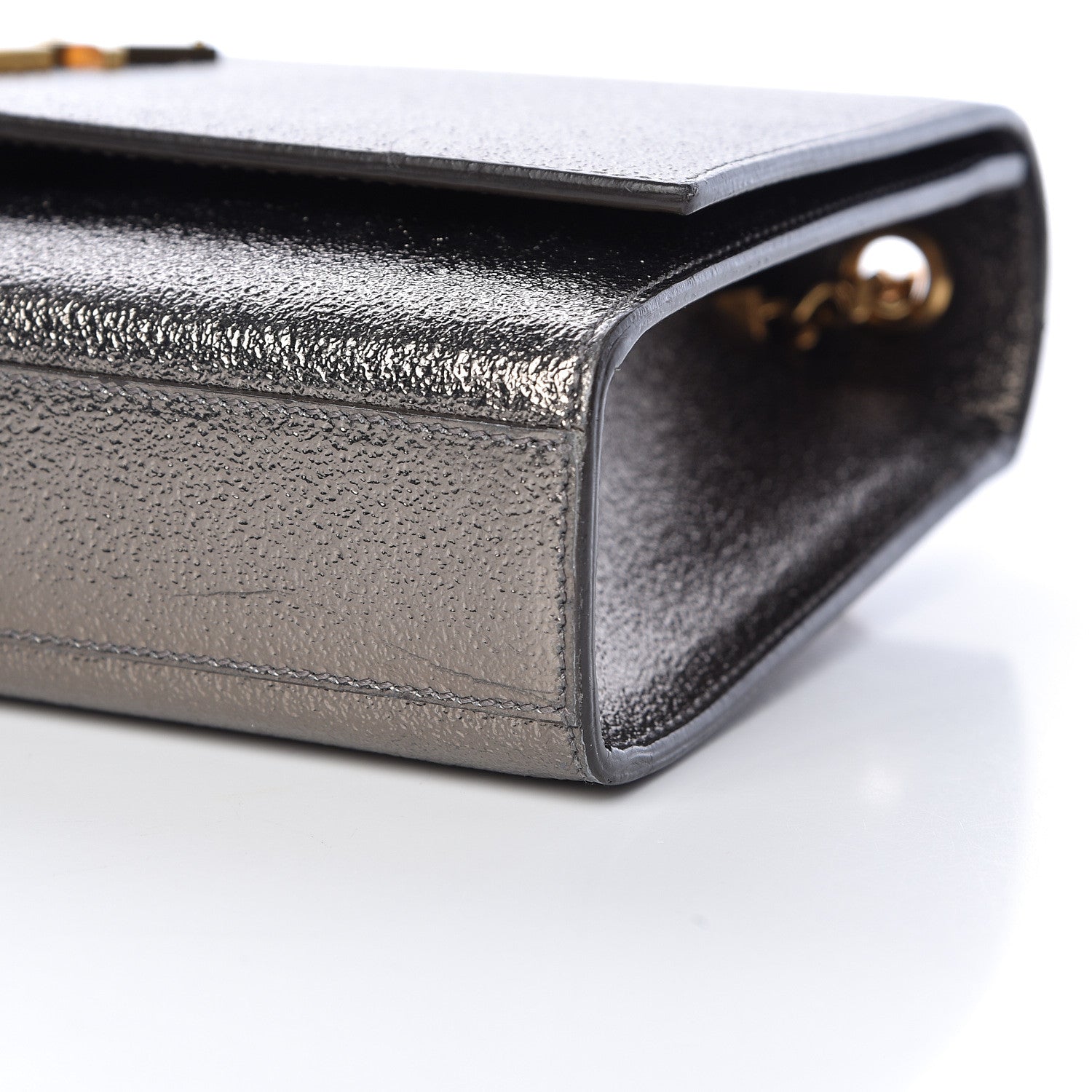 Saint Laurent Metallic Grain De Poudre Medium Classic Monogram Kate Satchel Grey 10 of 12