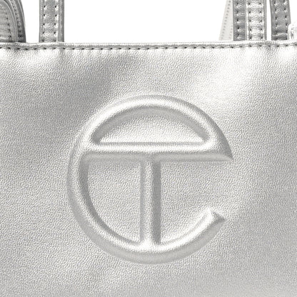 Telfar Metallic Vegan Leather Small Shopping Bag Silver 7 of 9