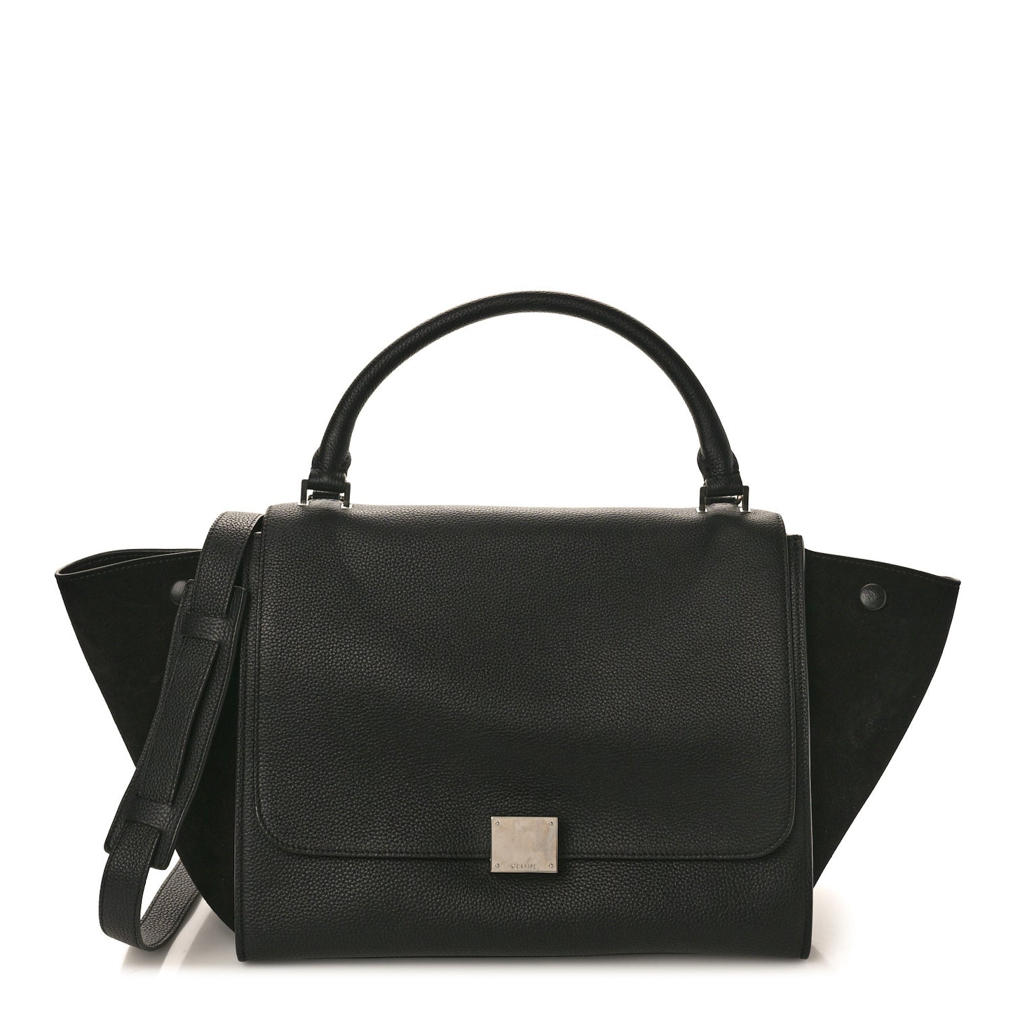 Drummed Calfskin Suede Medium Trapeze Black