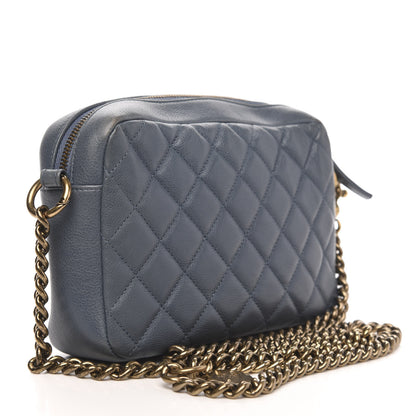 Chanel Calfskin Quilted Small CC Crown Camera Case Blue 3 of 13