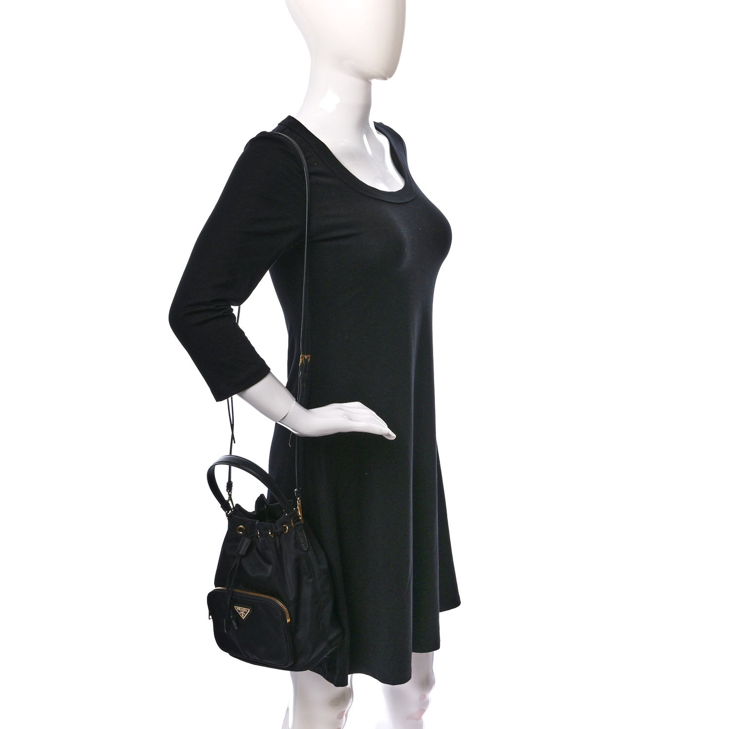 Saffiano Tessuto Nylon Mini Bucket Crossbody Bag Black
