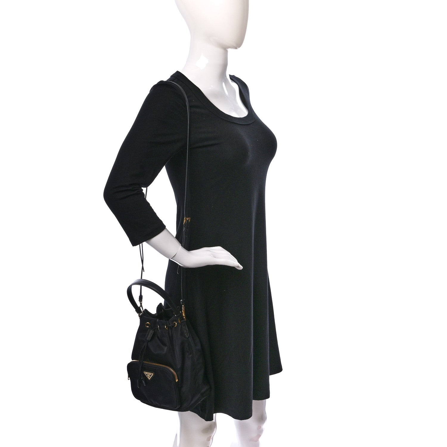 Prada Saffiano Tessuto Nylon Mini Bucket Crossbody Bag Black 2 of 9