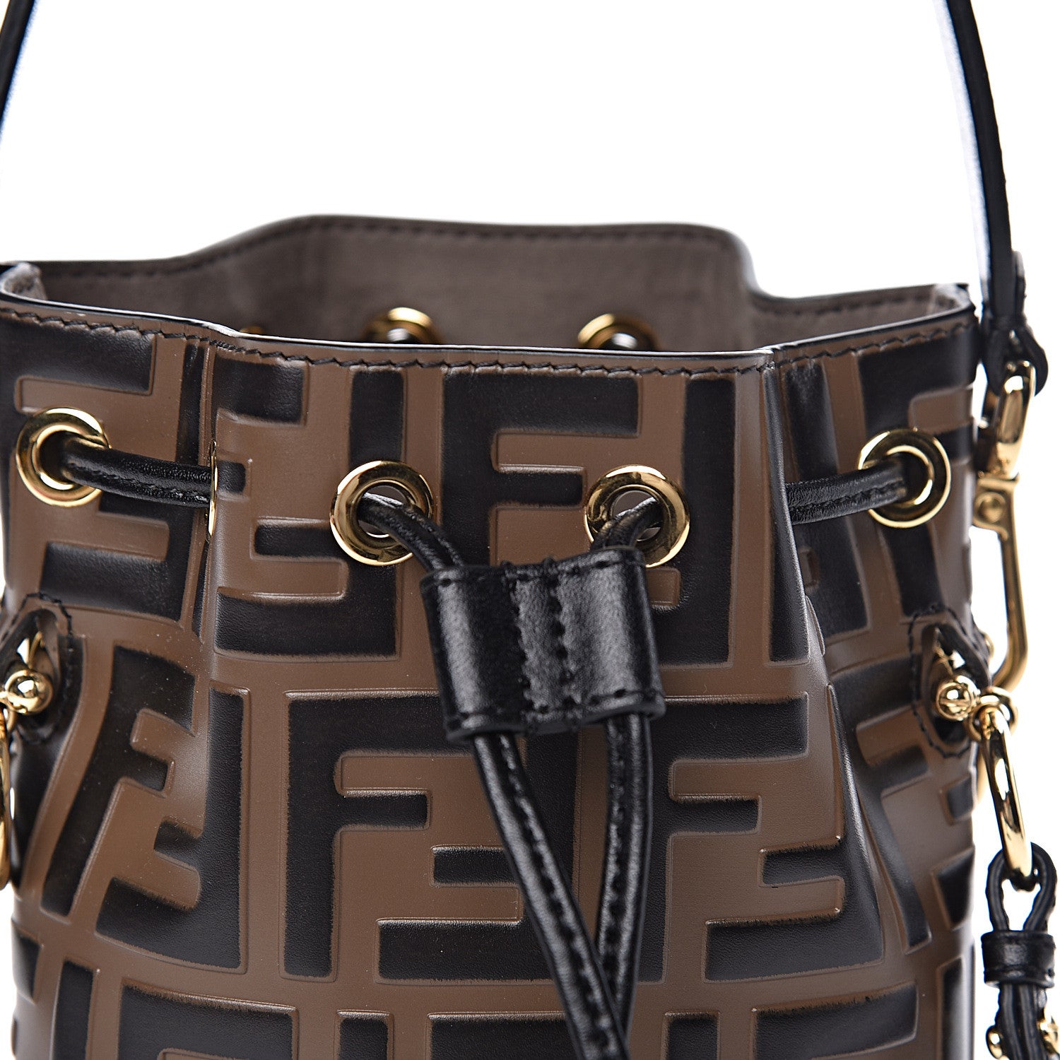 Fendi Vitello Liberty F is Fendi Bi-Color FF 1974 Embossed Mini Mon Tresor Bucket Bag Maya Black 11 of 11