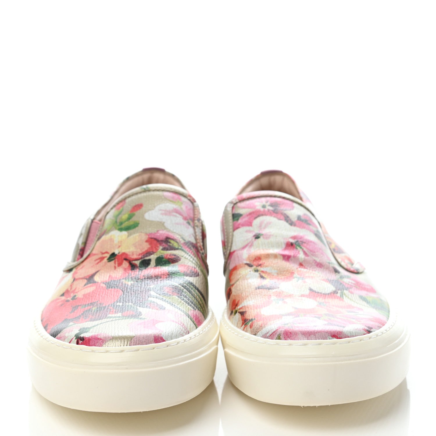 Gucci Calfskin Blooms Print Womens Slip On Sneakers 37 Gold Multicolor Dry Rose 2 of 8