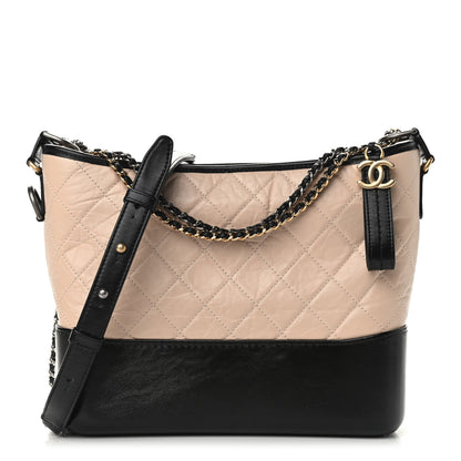 Chanel Aged Calfskin Quilted Medium Gabrielle Hobo Beige Black 1 of 9