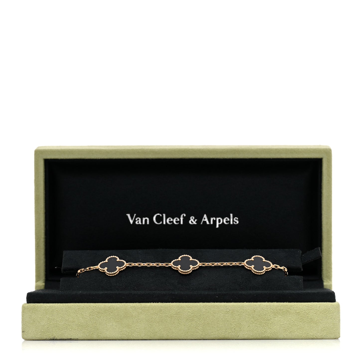 18K Yellow Gold Black Onyx 5 Motifs Vintage Alhambra Bracelet