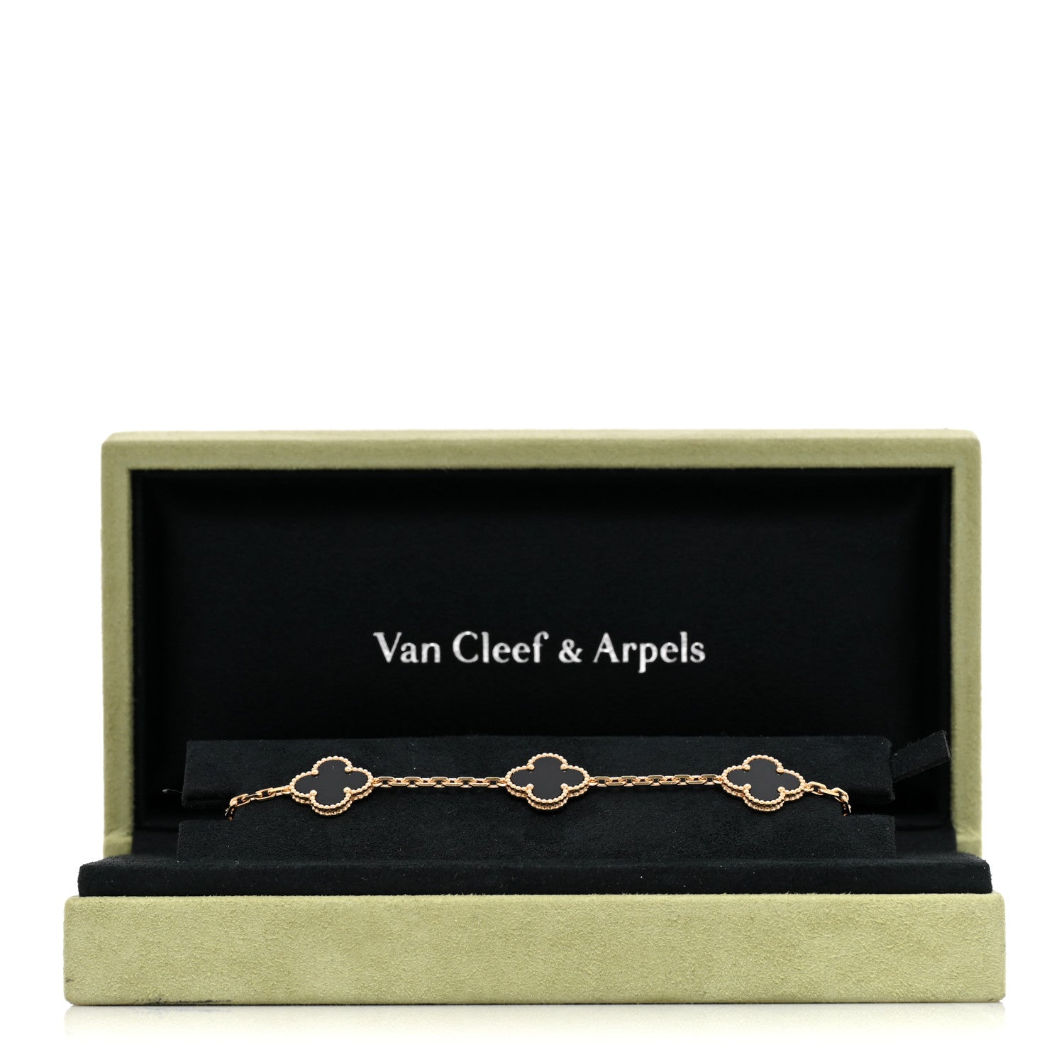 Van Cleef & Arpels 18K Yellow Gold Black Onyx 5 Motifs Vintage Alhambra Bracelet 6 of 6