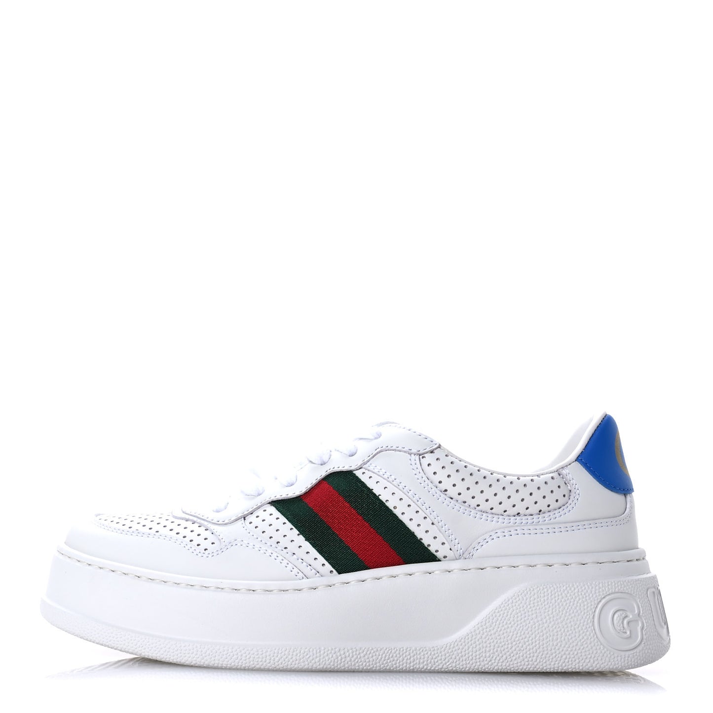 Calfskin Web Perforated Womens Platform 55mm Sneakers 38.5 White Bright Splash