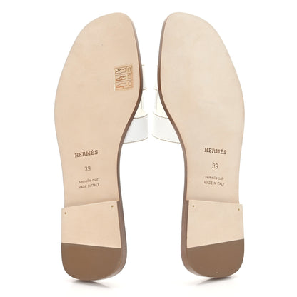 Hermes Box Calfskin Oran Sandals 39 White 5 of 9