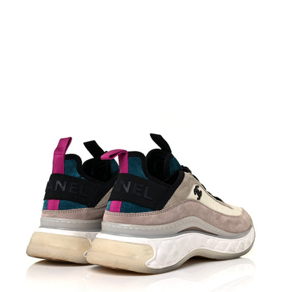 Chanel Suede Calfskin Nylon Grosgrain CC Sneakers 38.5 Beige Pink 4 of 10