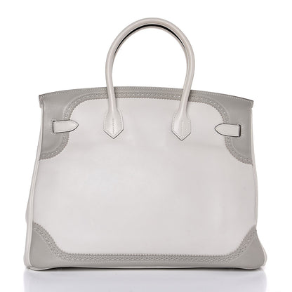 Hermes Swift Ghillies Birkin 35 White Gris Perle 6 of 34
