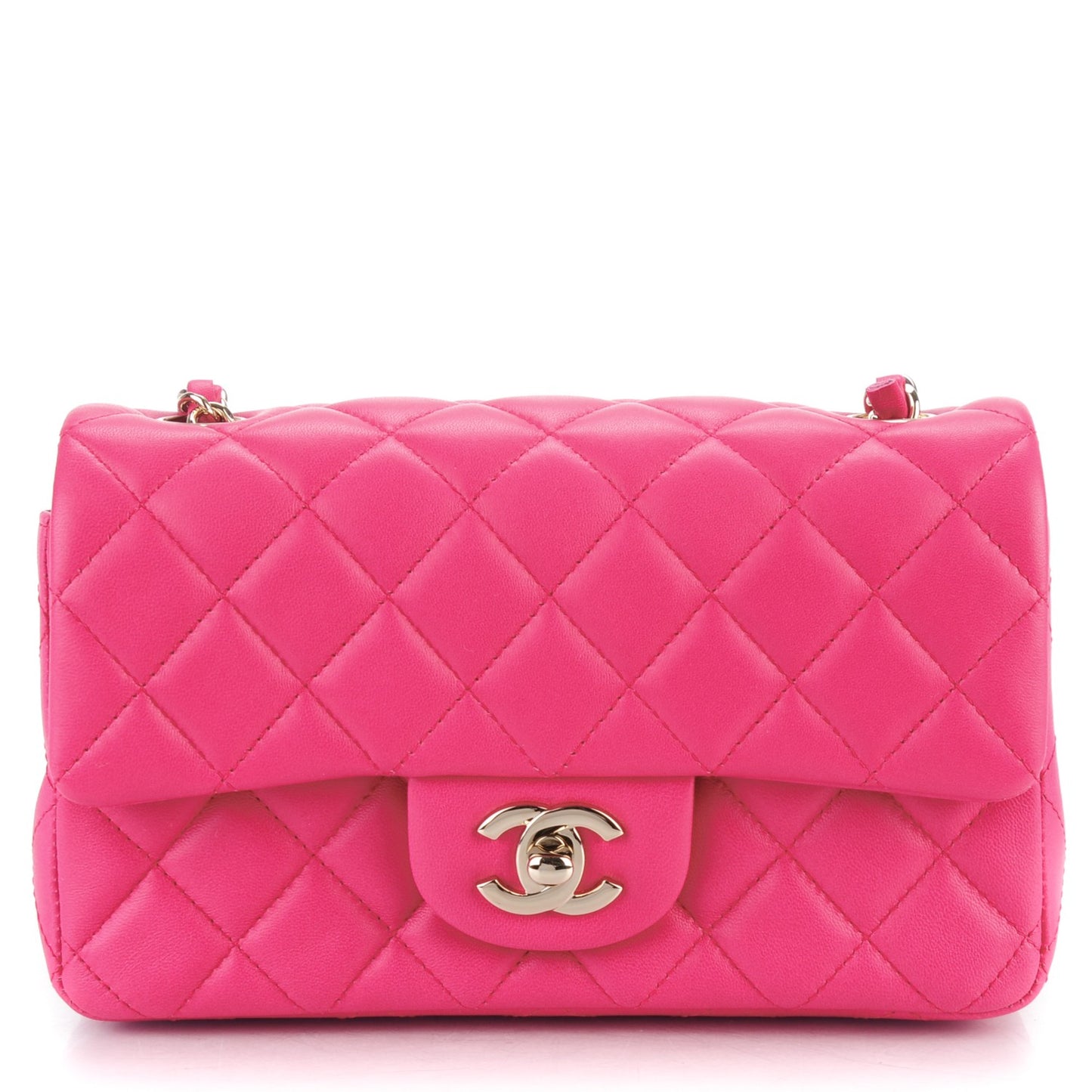 Lambskin Quilted Mini Rectangular Flap Dark Pink