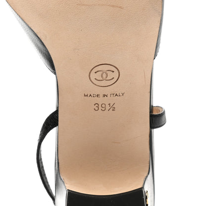 Chanel Goatskin Calfskin Cap Toe CC Slingback Sandals 39.5 Black 6 of 9