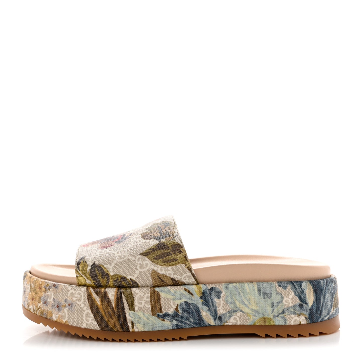 GG Supreme Monogram Water Flora Angelina Platform Slide Sandals 41 Beige White Multicolor