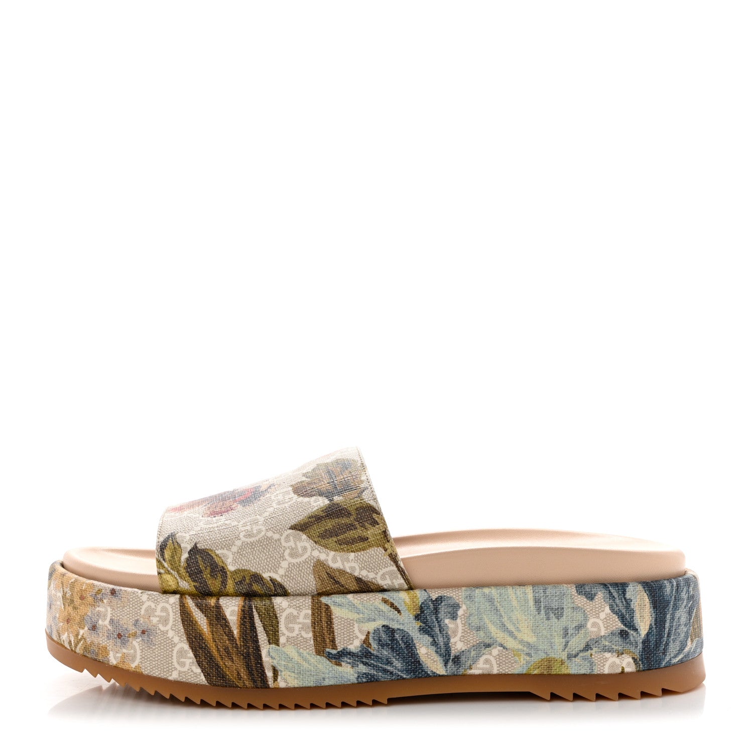 Gucci GG Supreme Monogram Water Flora Angelina Platform Slide Sandals 41 Beige White Multicolor 1 of 9