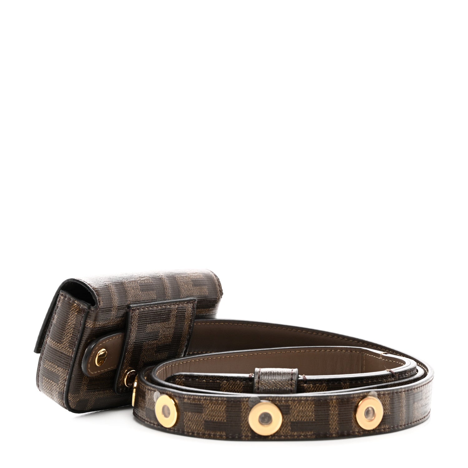 Fendi Glazed Fabric FF 1974 Belt Hip Belt Baguette Bag Mogano Panna 3 of 10