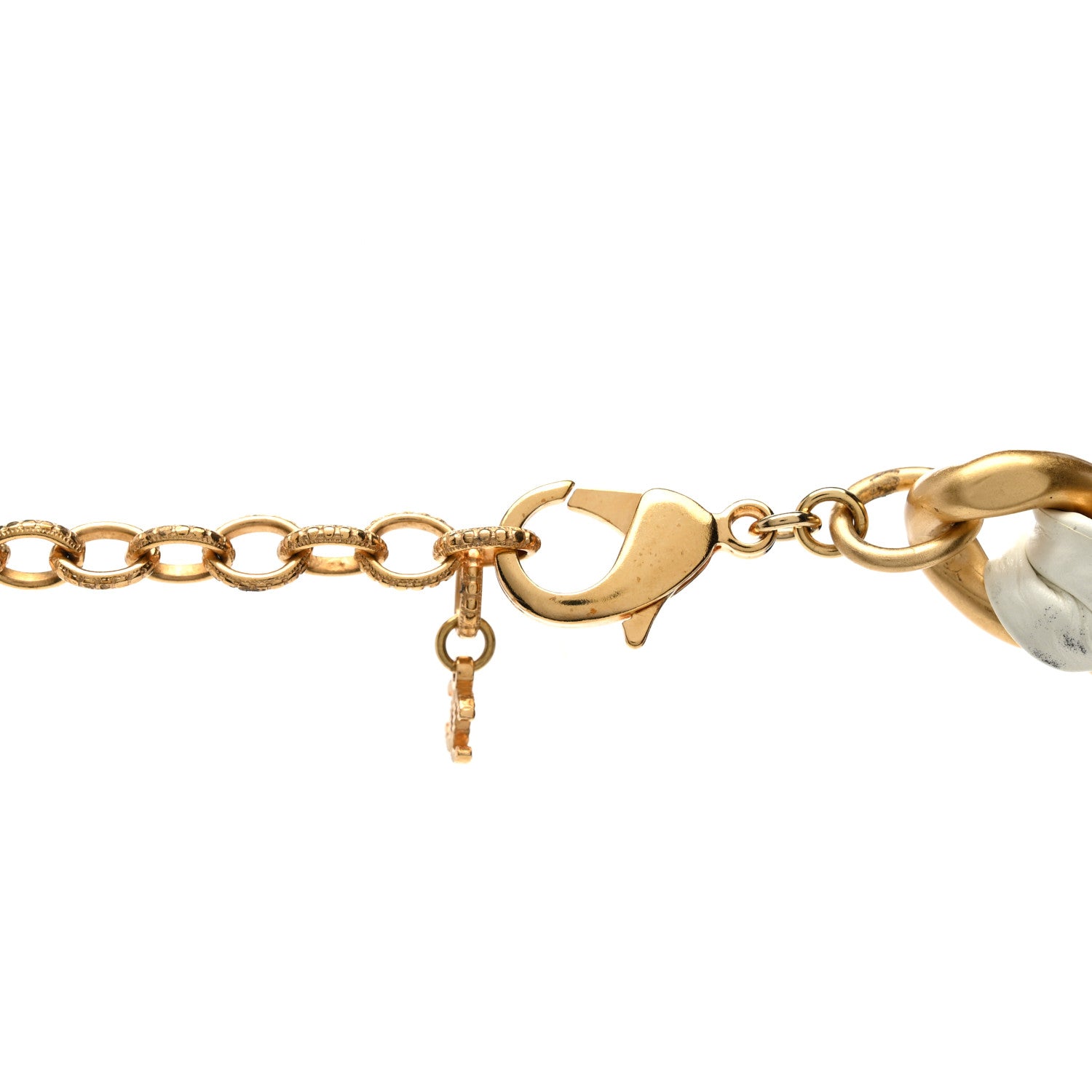 Chanel Calfskin Chain Camellia Bow Necklace Gold White 4 of 8