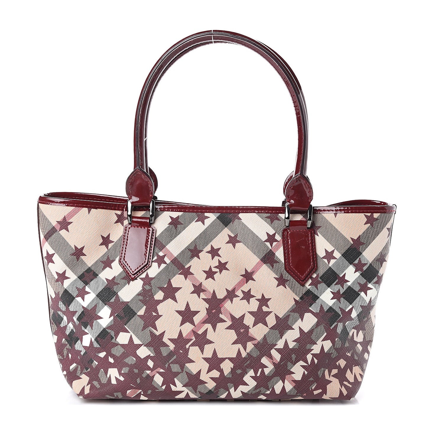 Patent Supernova Check Stars Medium Nickie Landscape Tote Berry Red
