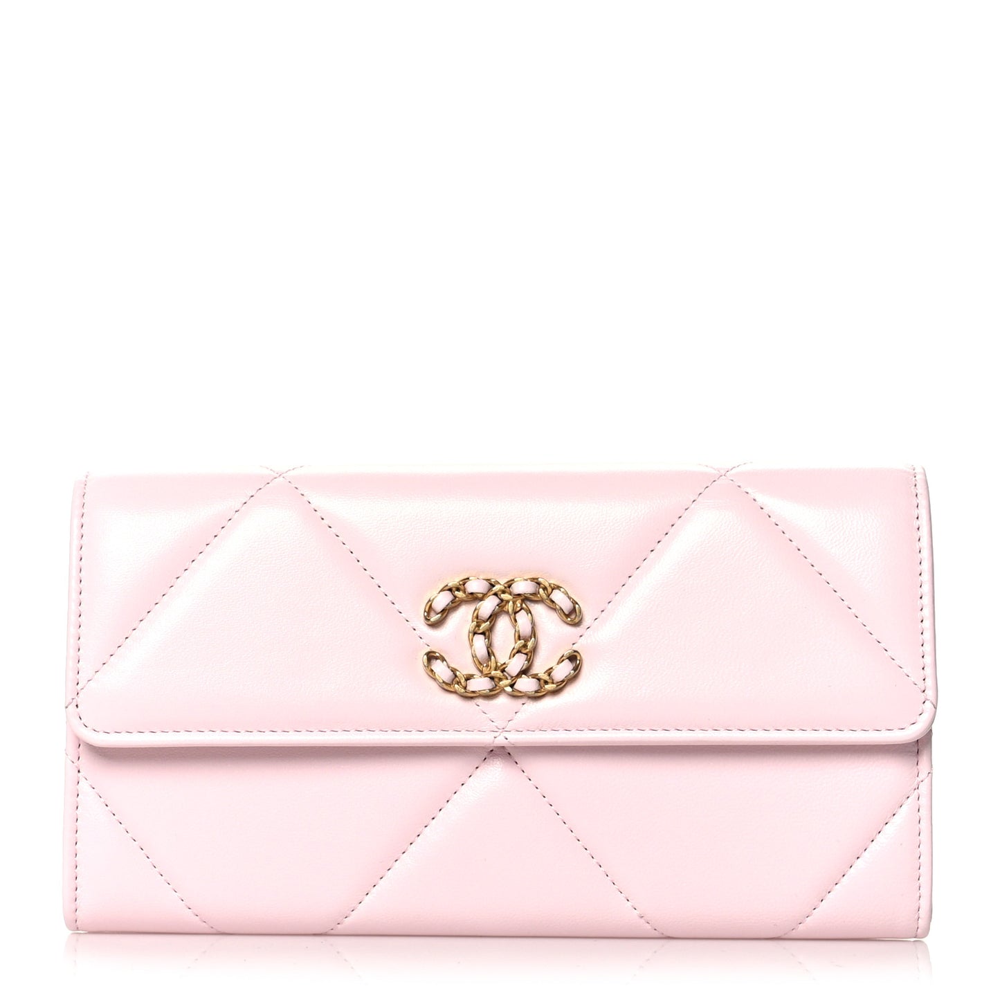 Lambskin Quilted Chanel 19 Flap Wallet Light Pink