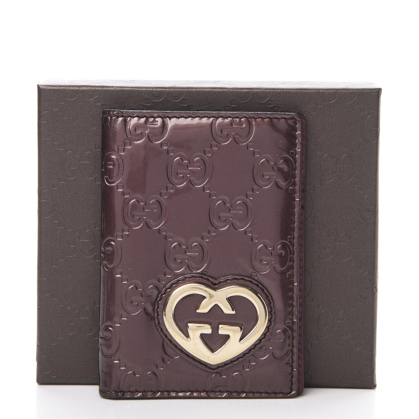 Shine Guccissima Lovely Heart Mini ID Wallet Scarlatto