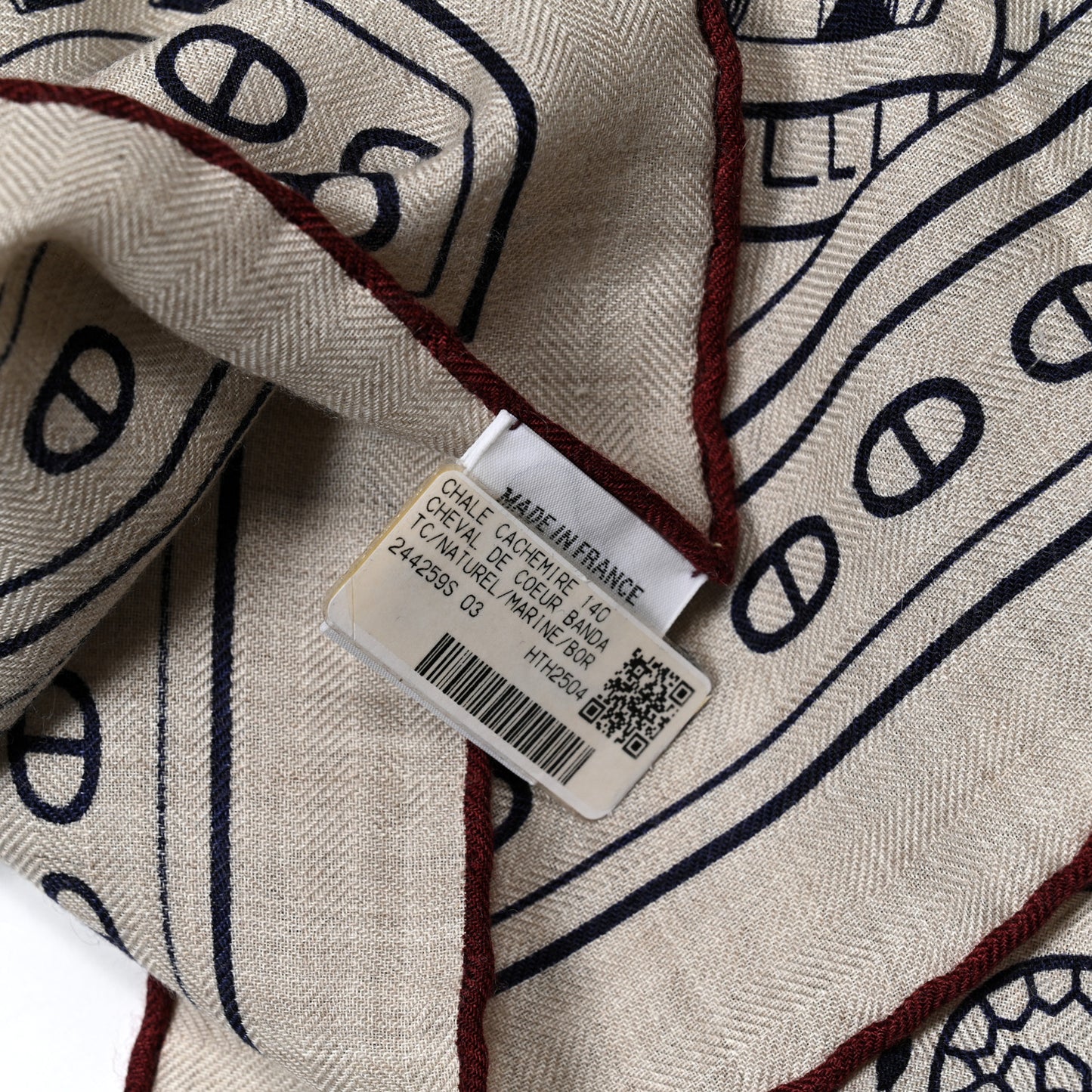 Cashmere Silk Cheval De Coeur Bandana Shawl 140 Naturel Marine