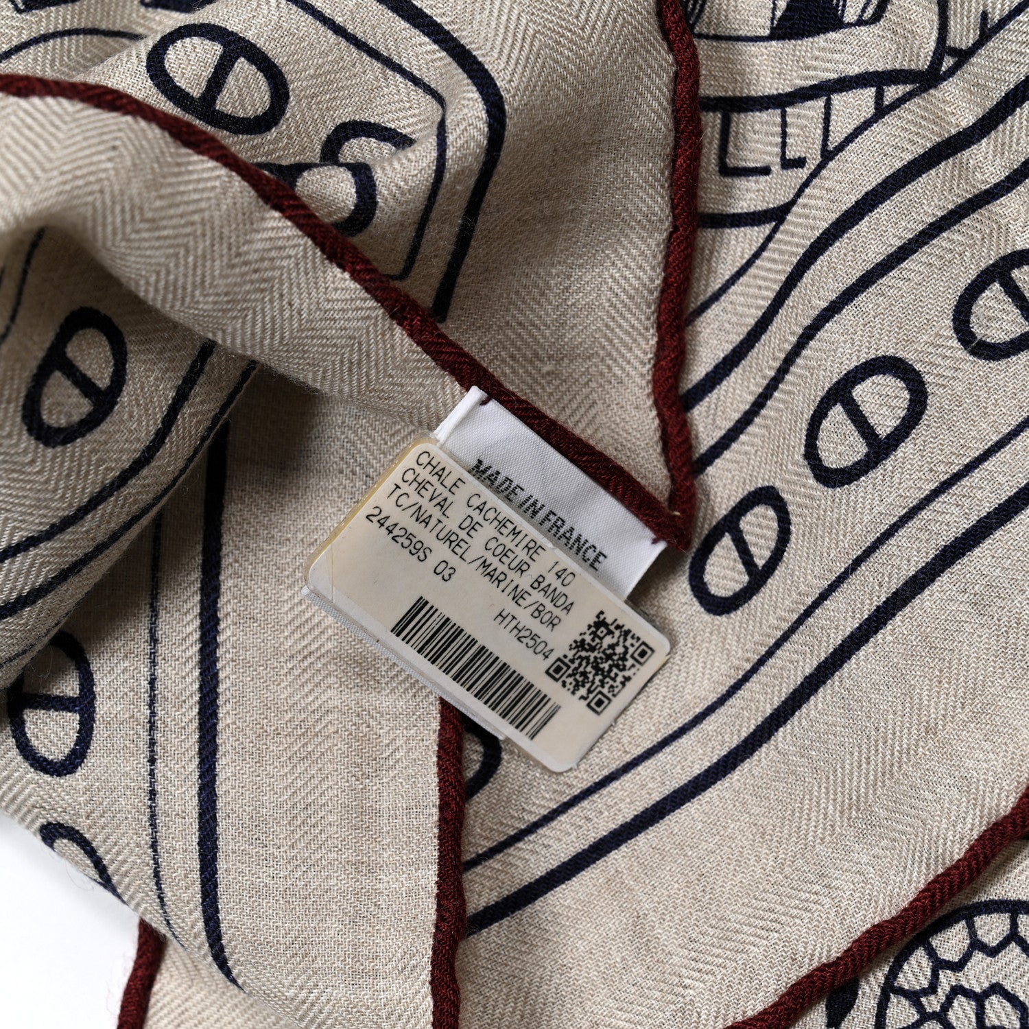 Hermes Cashmere Silk Cheval De Coeur Bandana Shawl 140 Naturel Marine 3 of 5