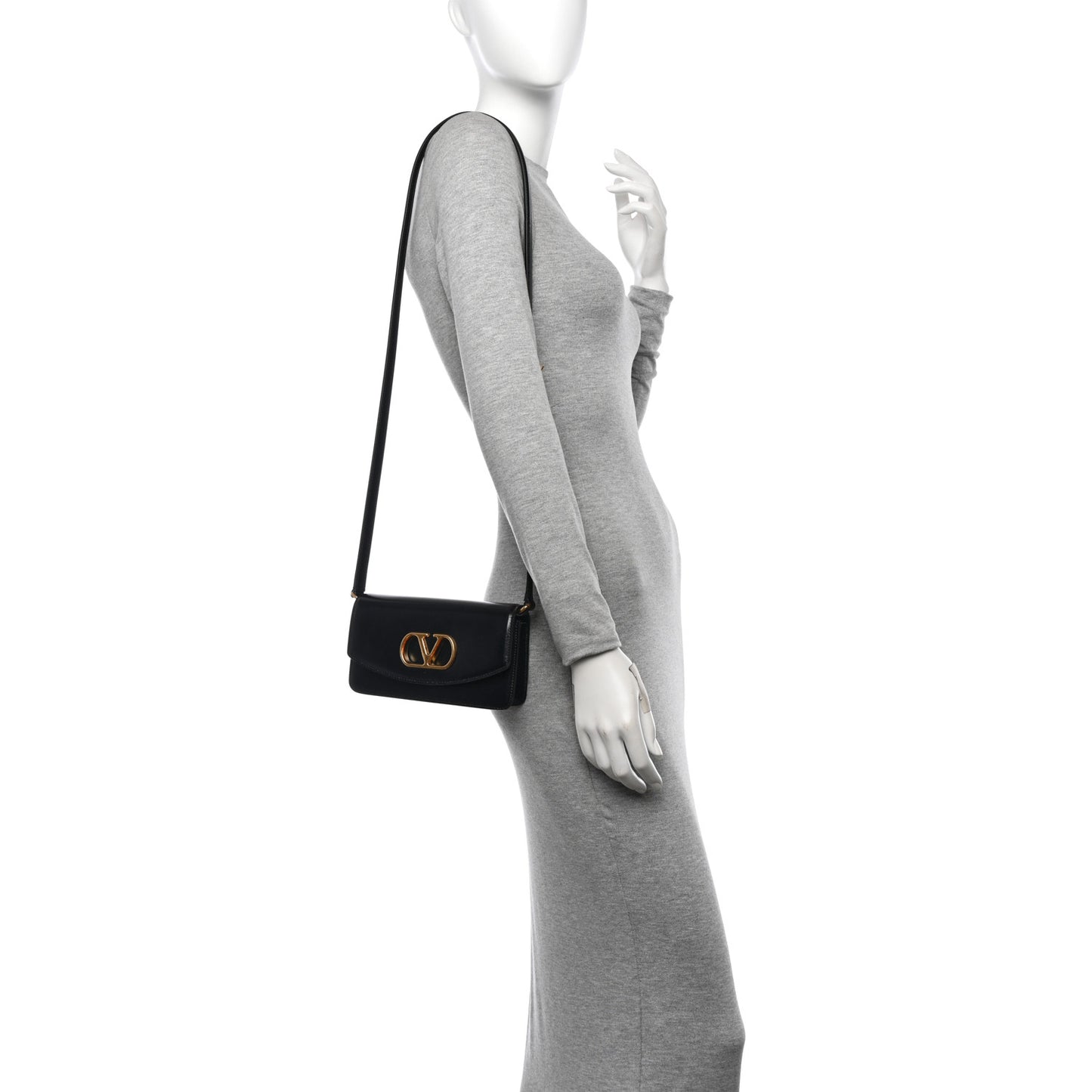 Shiny Calfskin Vlogo Small Shoulder Bag Black