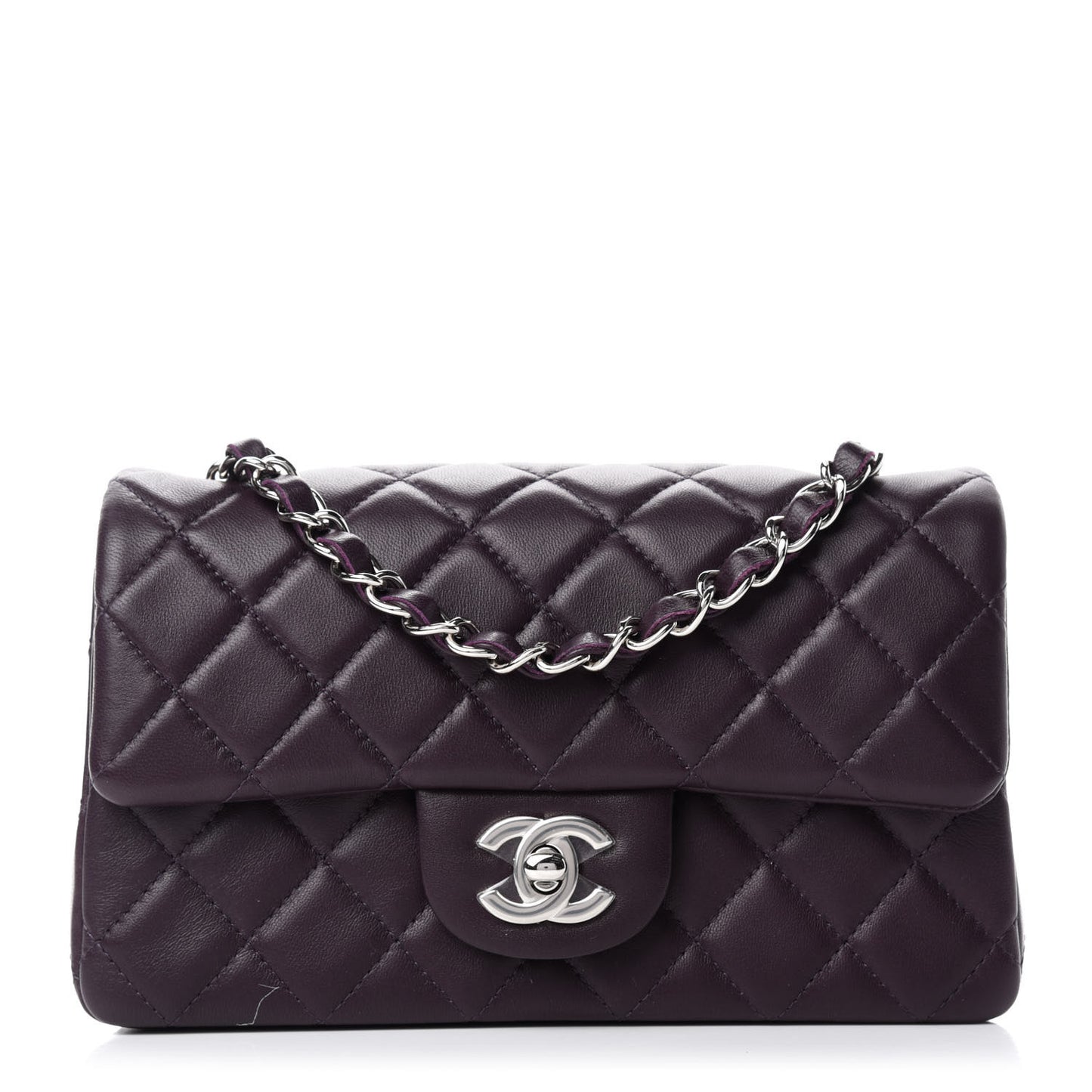 Lambskin Quilted Mini Rectangular Flap Dark Purple