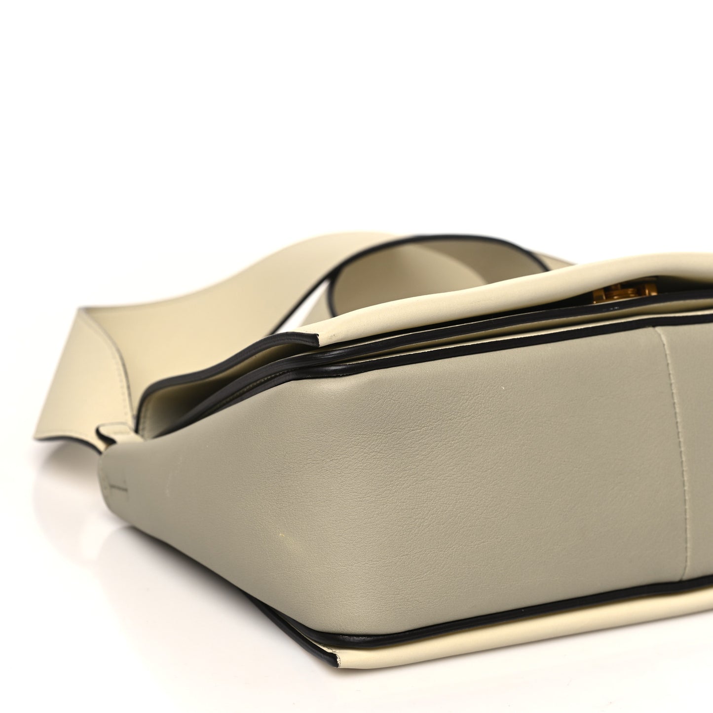 Shiny Smooth Calfskin Medium Frame Shoulder Bag Chalk Mastic