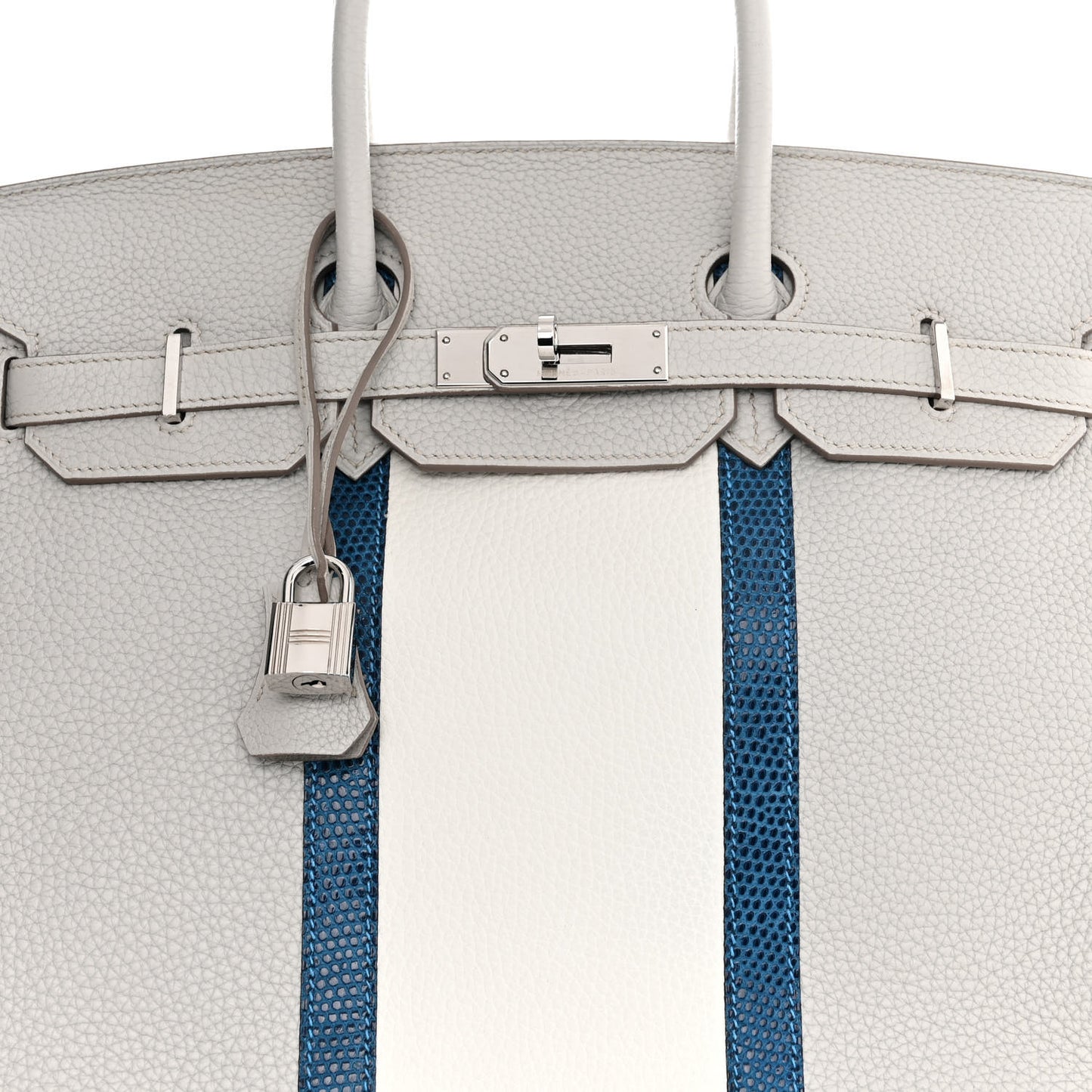 Taurillon Clemence Lizard Club Birkin 35 Gris Perle White Mykonos