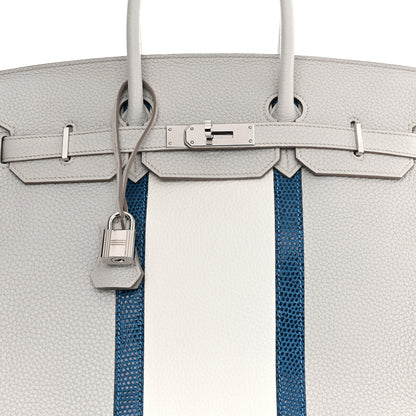 Hermes Taurillon Clemence Lizard Club Birkin 35 Gris Perle White Mykonos 9 of 11