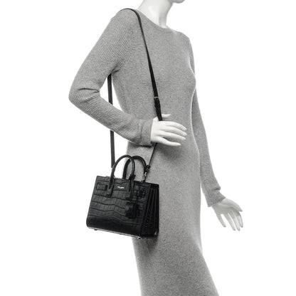 Saint Laurent Calfskin Crocodile Embossed Nano Sac De Jour Black 2 of 5