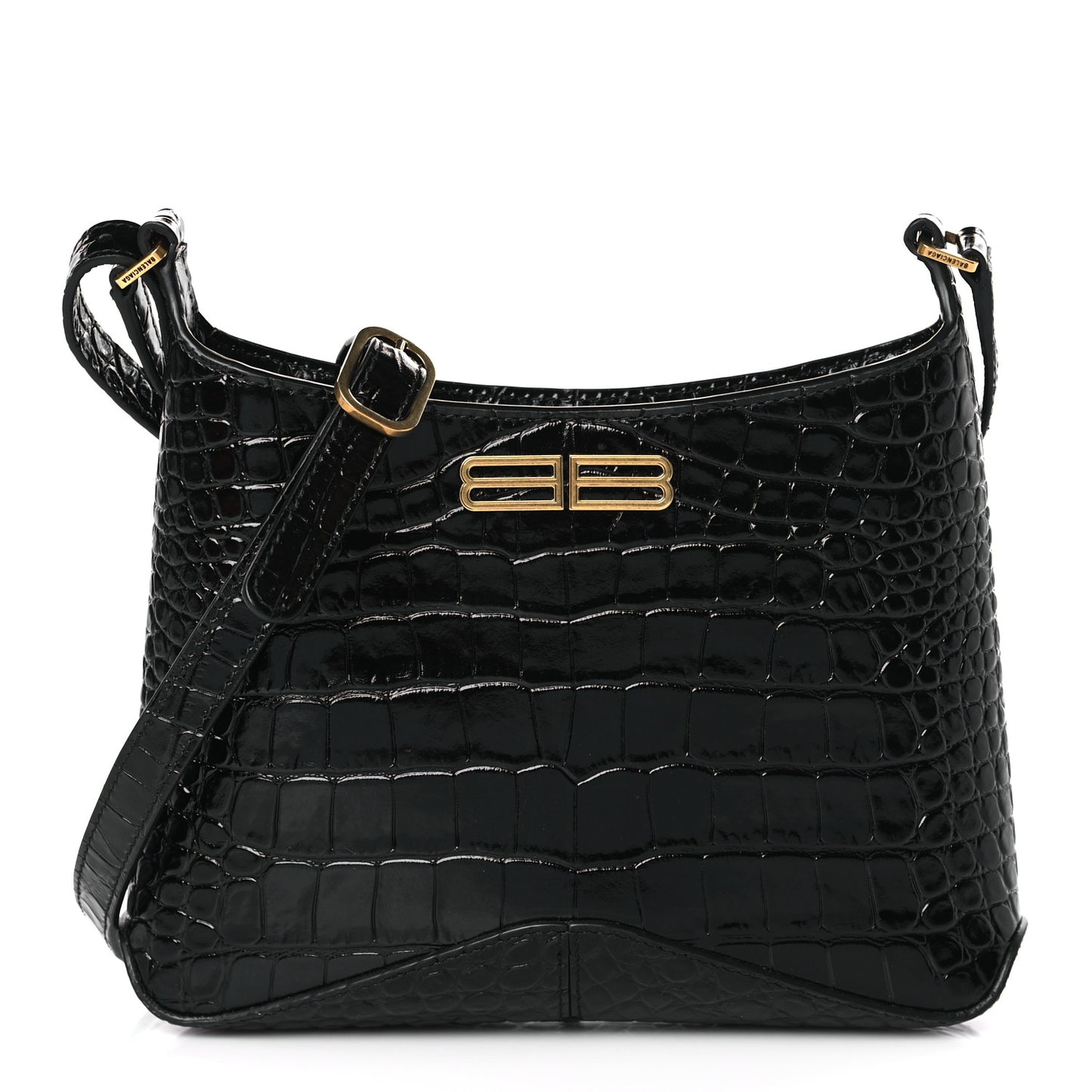 Shiny Super Supple Calfskin Crocodile Embossed Small XX Bag Black